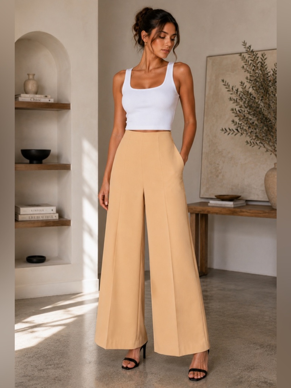 RIPLEY RADER Ponte Knit Wide Leg Pant in Wheat Womens XL New NWT